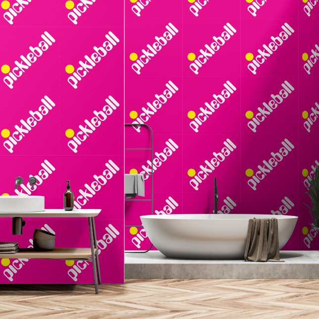 Papel Pintado Diagonal Blanco Amarillo Texto PICKLEBALL Sobre Ro (Baño)
