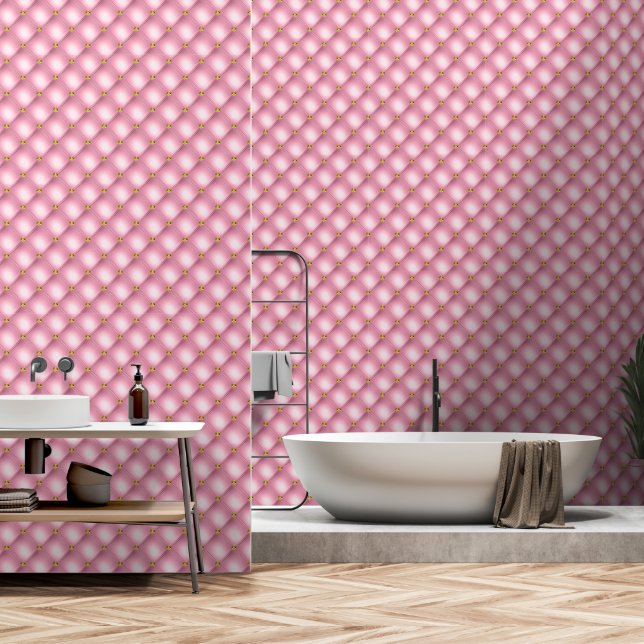 Papel Pintado Diamante dorado tufado de Rubor rosado (Baño)