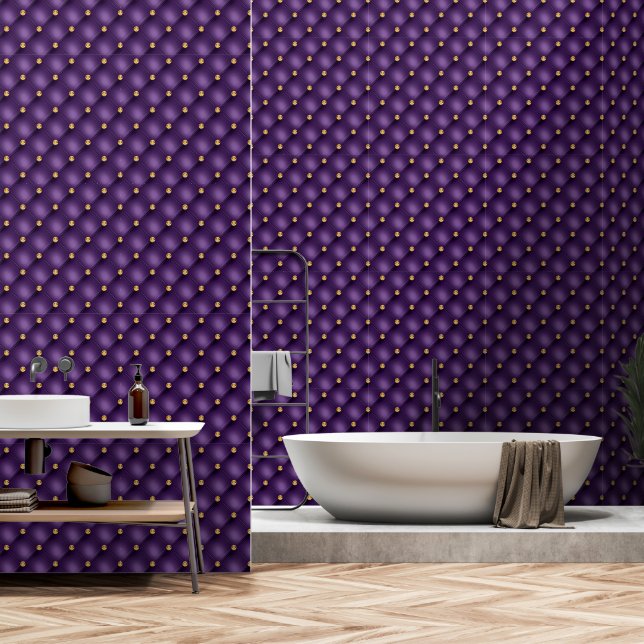 Papel Pintado Diamante dorado tufado morado (Baño)