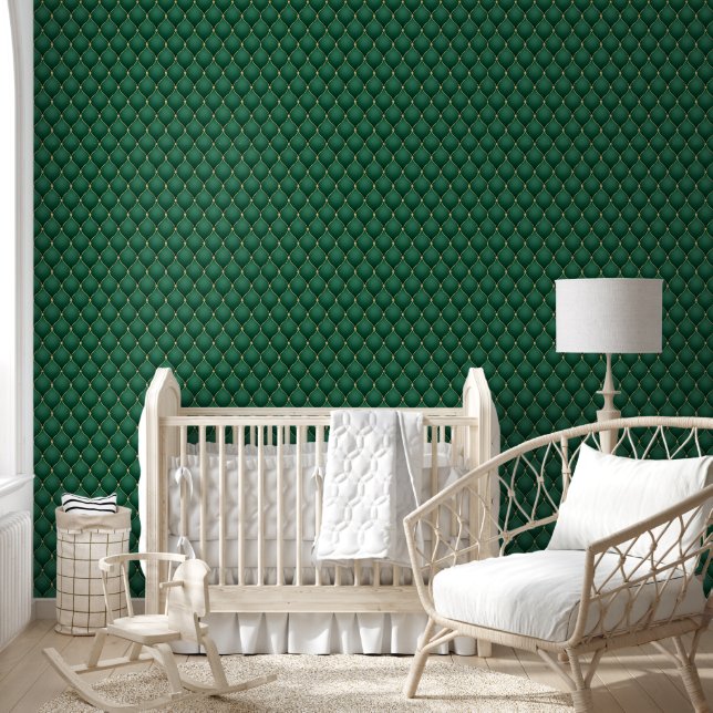 Papel Pintado Diamante dorado tufado verde esmeralda oscuro (Niños)