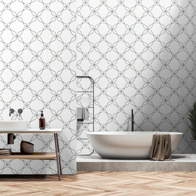 Papel Pintado Diamante Geométrico Verde Sage Simple (Baño)