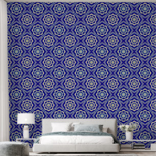 Papel Pintado Diamante Kaleidoscopio Blanco Azul Seamless