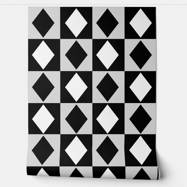 Papel Pintado Diamante Negro Blanco Forma de Rombo (Desenrollar)