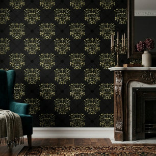 Papel Pintado Diamante Negro Patrón Damasco