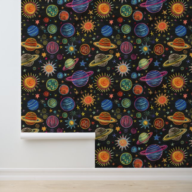 Papel Pintado Dibujo de charlatanes del sistema solar en pizarra (Solicitud)