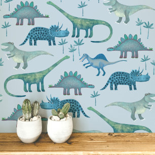 Papel Pintado Dibujo divertido de dinosaurios azul