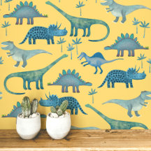 Dibujo divertido de dinosaurios azul amarillo