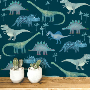 Papel Pintado Dibujo divertido de dinosaurios en verde turquesa