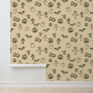 Papel Pintado Dibujo Espeluznante y Adorable de Halloween Vintag