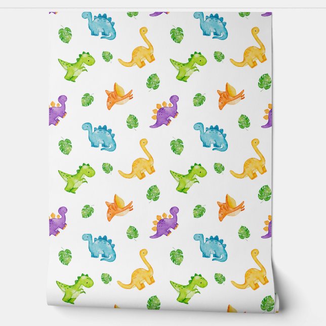 Papel Pintado Dinosaurios acuarelas Niños neutrales Nursera de B (Desenrollar)