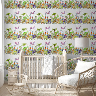 Papel Pintado Dinosaurios bebes verdes y morados