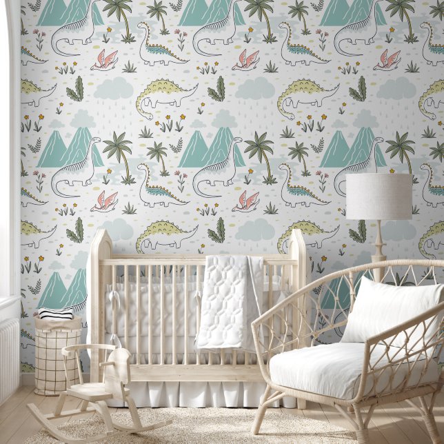 Papel Pintado Dinosaurios y Nursera de Bebés Volcanes (Niños)