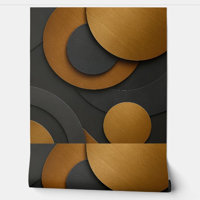 Papel Pintado Diseño abstracto geométrico de lujo negro y oro (Desenrollar)