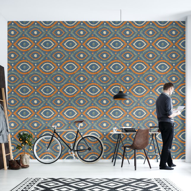 Papel Pintado Diseño abstracto retro al estilo navajo de Ikat. (Sala de estar)
