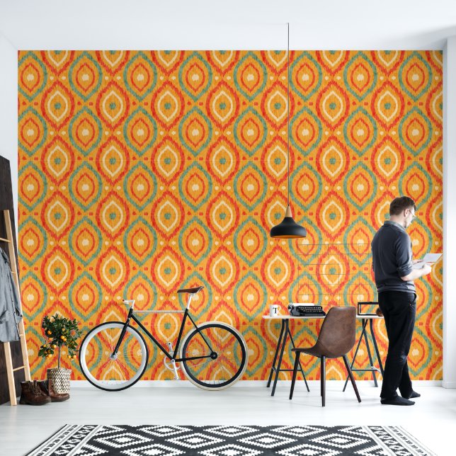 Papel Pintado Diseño abstracto retro al estilo navajo de Ikat. (Sala de estar)
