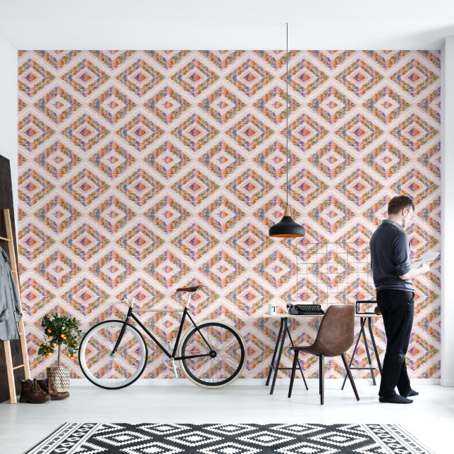 Papel Pintado Diseño abstracto retro en estilo geométrico Ikat. (Sala de estar)