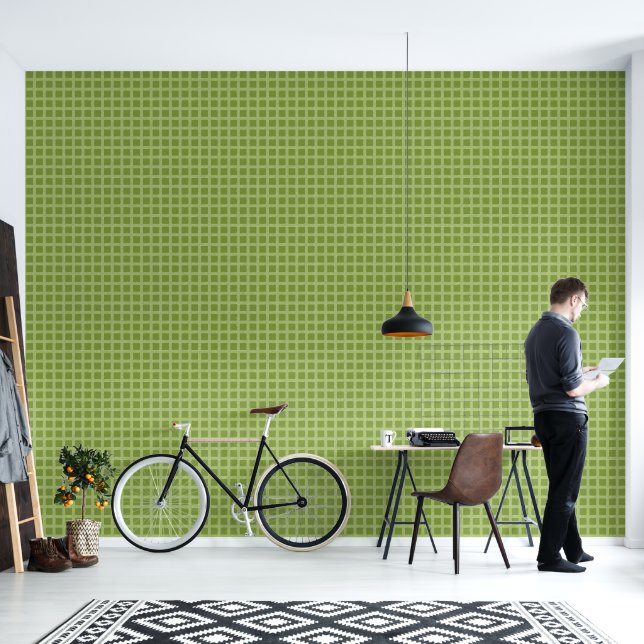 Papel Pintado Diseño abstracto retro en un estilo de manto verde (Sala de estar)