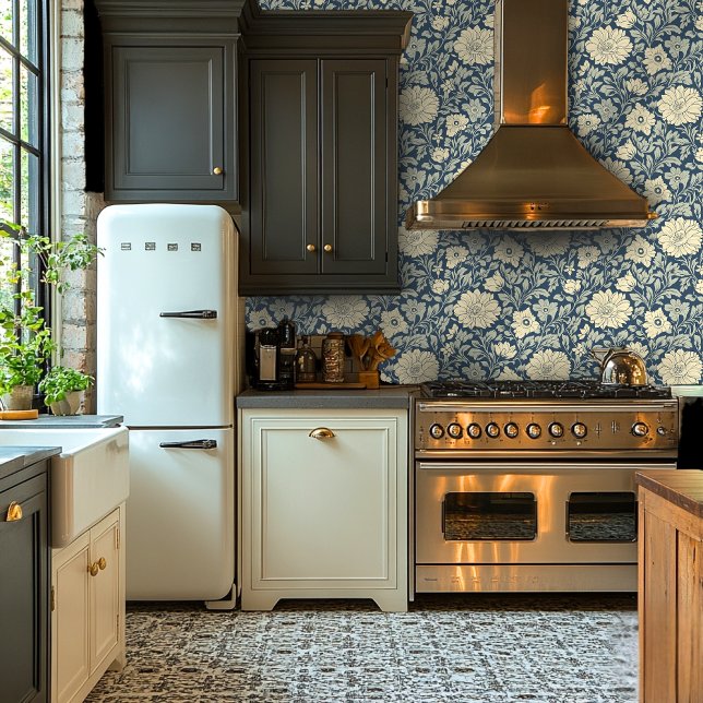 Papel Pintado Diseño botánico azul y beige palo y palo (Subido por el creador)