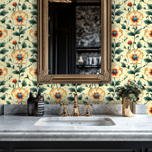 Papel Pintado Diseño botánico verde y naranja