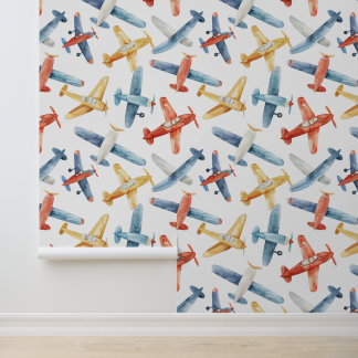 Papel Pintado Diseño de aviones de vivero acuarela