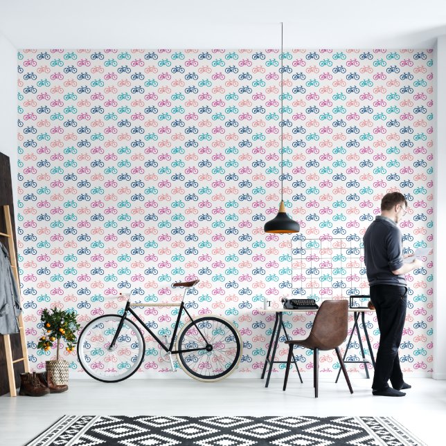 Papel Pintado Diseño de bicicletas coloridas (Sala de estar)
