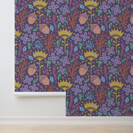 Papel Pintado Diseño de boho floral retro con flores de fantasía