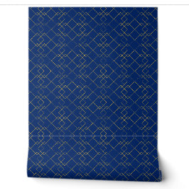 Papel Pintado Diseño de caja geométrica dorada elegante en azul 