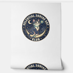 Papel Pintado Diseño de camiseta de gato celestial zodiacal lind
