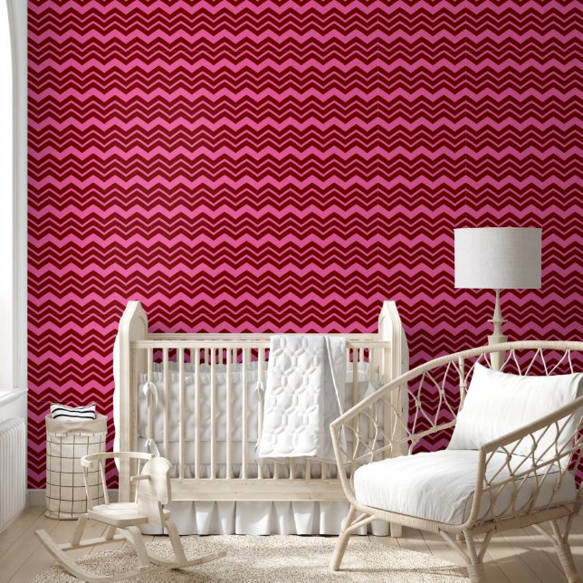 Papel Pintado Diseño de Chevron Zigzag Rojo Granate Rosa  (Niños)