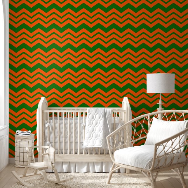 Papel Pintado Diseño de Chevron Zigzag Verde Naranja (Niños)