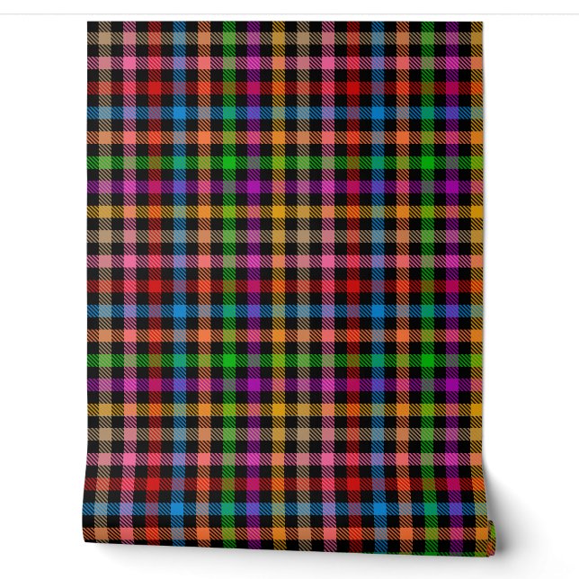 Papel Pintado Diseño de cuadros escoceses de gingham de arcoíris (Desenrollar)