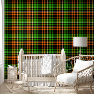 Papel Pintado Diseño de cuadros escoceses naranja verde negro
