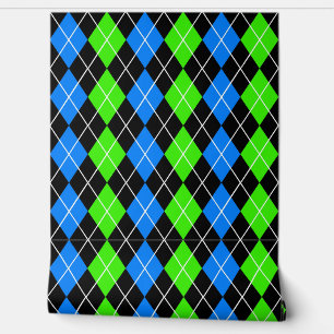 Papel Pintado Diseño de diamante Argyle verde azul negro