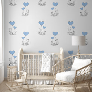 Papel Pintado Diseño de globos de corazón azul y zorros