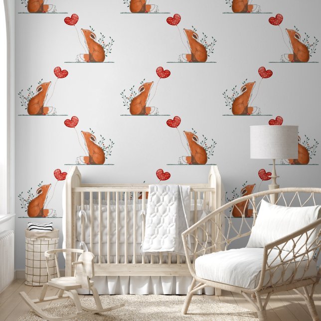 Papel Pintado Diseño de globos de Fox y Red Heart (Niños)