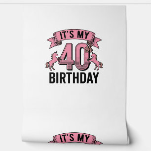 Papel Pintado Diseño de grabado vintage de unicornio de cumpleañ