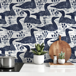 Papel Pintado Diseño de la naturaleza azul y blanca del patrón d