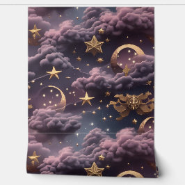 Papel pintado - Diseño de luna celestial de ciruel