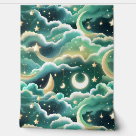 Papel pintado - Diseño de luna celestial verde men