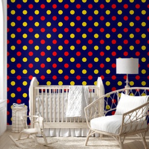 Papel Pintado Diseño de lunares azules marinos rojos y amarillos