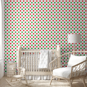 Papel Pintado Diseño de lunares blancos rojos y verdes