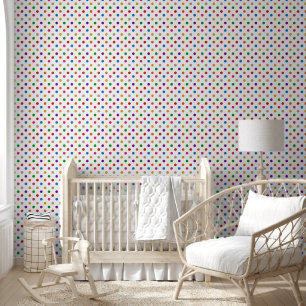 Papel Pintado Diseño de lunares de arcoíris colorido blanco