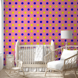 Papel Pintado Diseño de lunares rosados azules y amarillos 