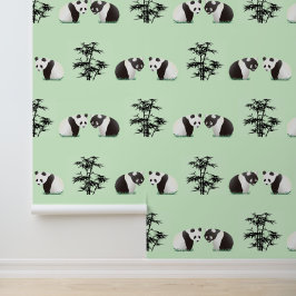 Papel Pintado Diseño de pandas y bambú