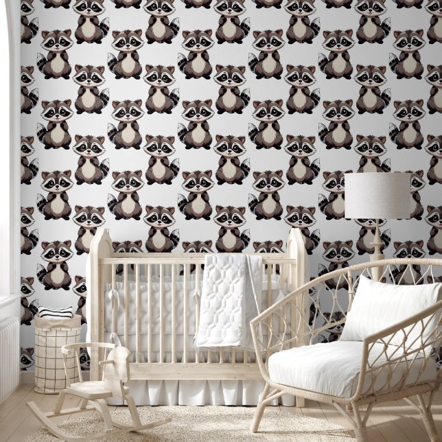 Papel Pintado Diseño de patrón de mapache blanco (Niños)