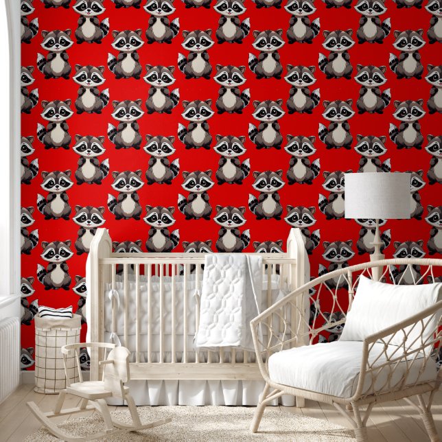 Papel Pintado Diseño de patrón de mapache rojo  (Niños)