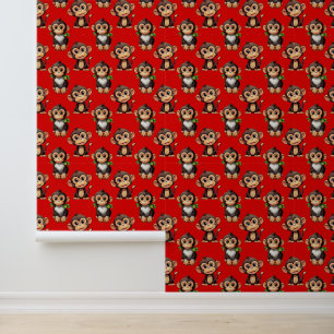 Papel Pintado Diseño de patrón de mono rojo