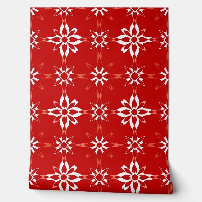 Papel Pintado Diseño de patrón geométrico floral rojo negrita (Desenrollar)