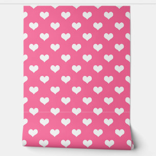 Papel Pintado Diseño de patrones de corazón de amor blanco rosad