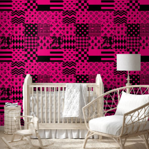 Papel Pintado Diseño de patrones mixtos rosados negros